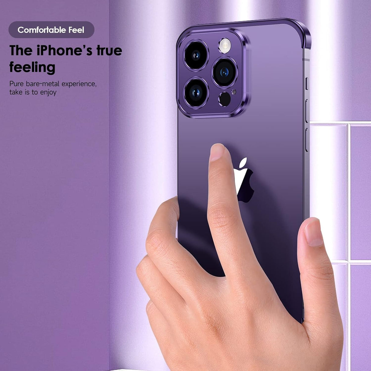 Protecție cameră metalică mov iPhone 16 Pro Max, detaliu modul foto