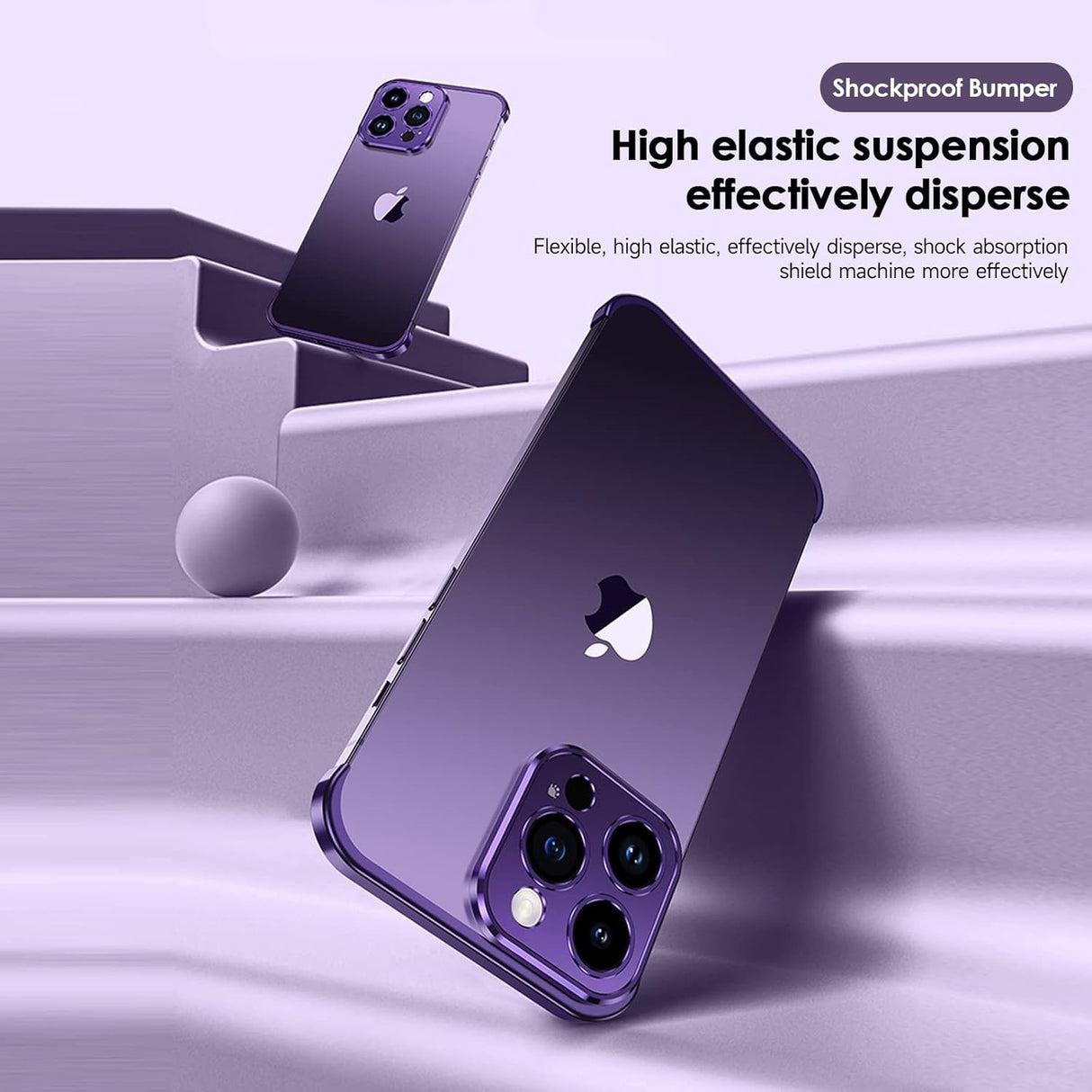 Set husă edgeless mov iPhone 16 Pro Max, toate cele trei piese alăturate