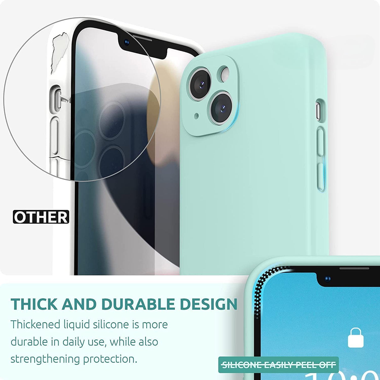 Husa pentru Apple iPhone 14 Pro Flippy, Liquid Silicone, cu Microfibra pe interior, Protectie Antisoc, Light Cyan - vivimall.ro
