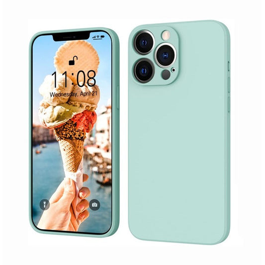 Husa pentru Apple iPhone 14 Pro Vivimall, Liquid Silicone, cu Microfibra pe interior, Protectie Antisoc, Light Cyan - vivimall.ro