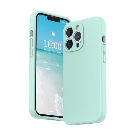 Husa pentru Apple iPhone 14 Pro Max Flippy, Liquid Silicone, cu Microfibra pe interior, Protectie Antisoc, Light Cyan - vivimall.ro