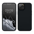 Husă iPhone 14 Pro Max din silicon lichid negru, vedere frontală, model Liquid Silicone cu microfibră interior