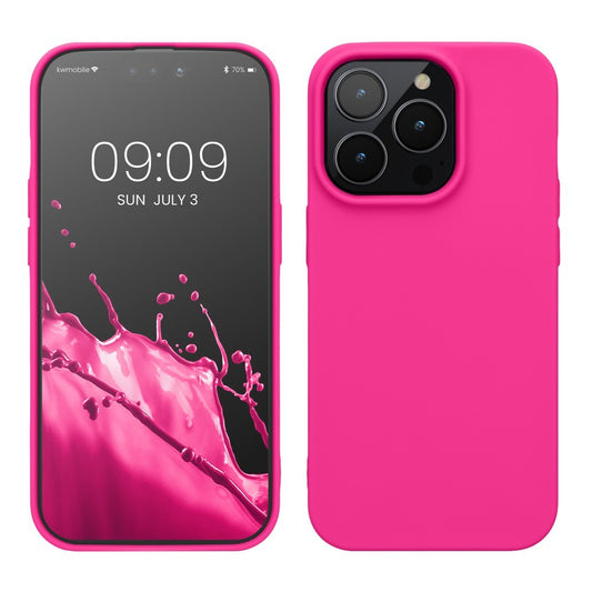 Husa pentru Apple iPhone 14 Pro Max Vivimall, Liquid Silicone, cu Microfibra pe interior, Protectie Antisoc, Roz-Fuchsia - vivimall.ro