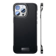 Husă iPhone 16 din piele PU neagră, design subțire fără margini, vedere frontală și spate