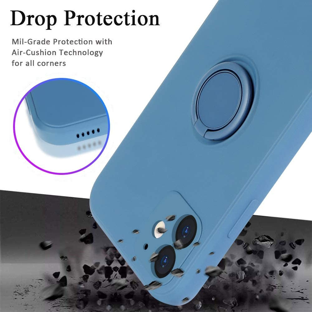 Husa protectie Flippy compatibila cu Apple iPhone 12 Liquid Silicone Ring cu suport rotativ Albastru - vivimall.ro