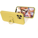 Husa protectie Flippy compatibila cu Apple iPhone 12 Liquid Silicone Ring cu suport rotativ Galben - vivimall.ro