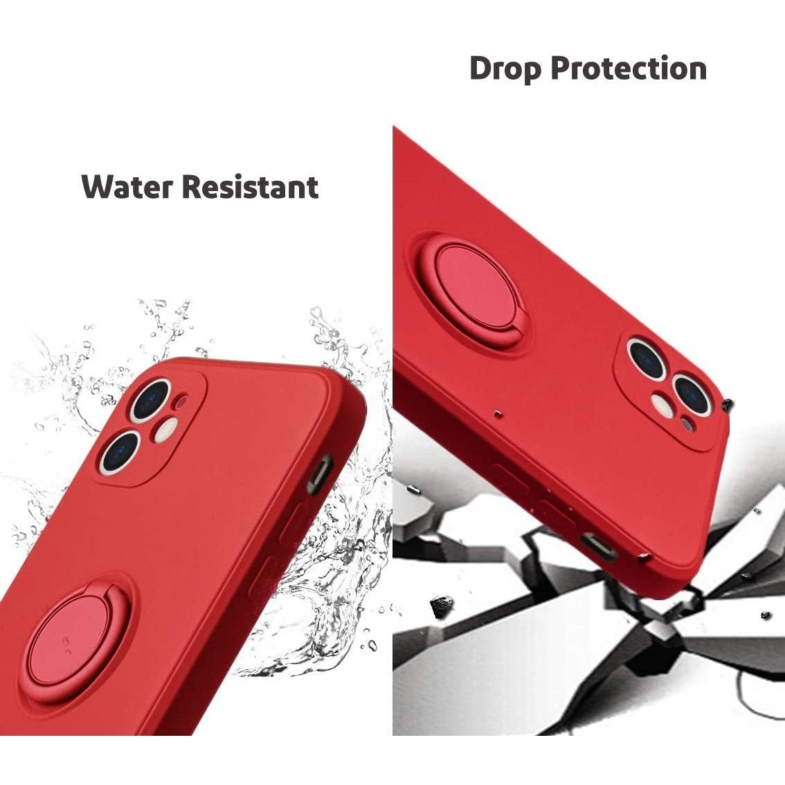 Husa protectie Flippy compatibila cu Apple iPhone 12 Liquid Silicone Ring cu suport rotativ Rosu - vivimall.ro