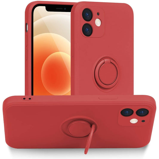 Husa protectie Vivimall compatibila cu Apple iPhone 12 Liquid Silicone Ring cu suport rotativ Rosu - vivimall.ro