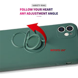 Husa protectie Flippy compatibila cu Apple iPhone 12 Liquid Silicone Ring cu suport rotativ Verde - vivimall.ro