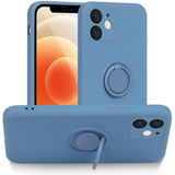Husa protectie Flippy compatibila cu Apple iPhone 12 Mini Liquid Silicone Ring cu suport rotativ Albastru deschis - vivimall.ro