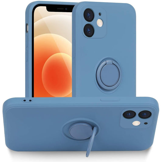Husa protectie Vivimall compatibila cu Apple iPhone 12 Mini Liquid Silicone Ring cu suport rotativ Albastru deschis - vivimall.ro