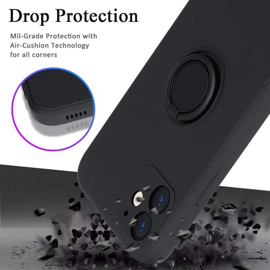 Husa protectie Vivimall compatibila cu Apple iPhone 12 Mini Liquid Silicone Ring cu suport rotativ Negru - vivimall.ro