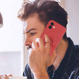 Husa protectie Flippy compatibila cu Apple iPhone 12 Mini Liquid Silicone Ring cu suport rotativ Rosu - vivimall.ro