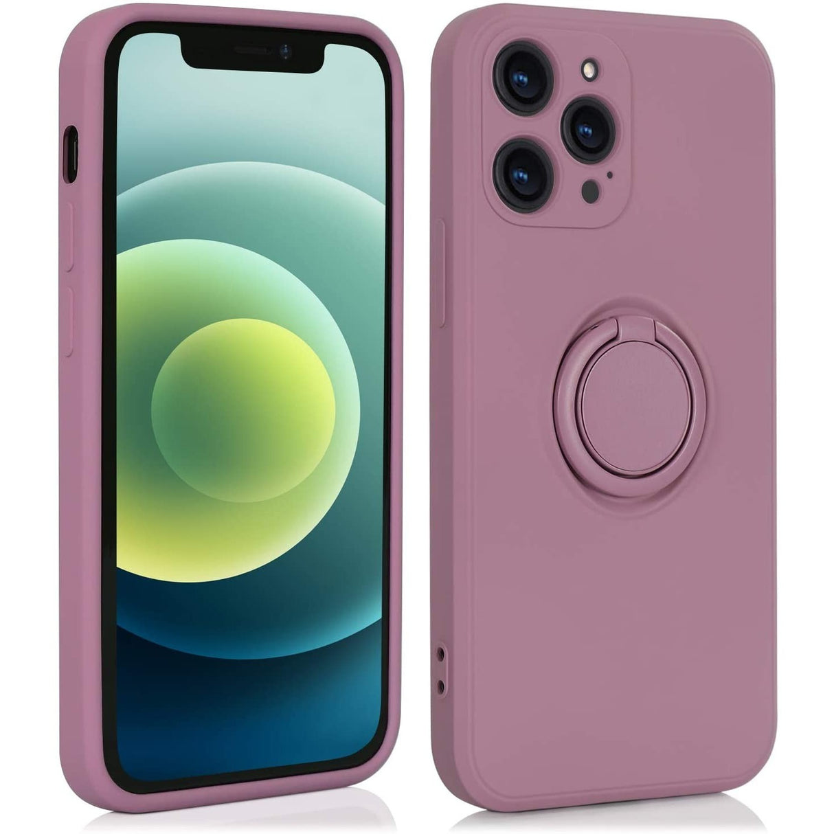 Husa protectie Flippy compatibila cu Apple iPhone 12 Pro Liquid Silicone Ring cu suport rotativ Mov - vivimall.ro