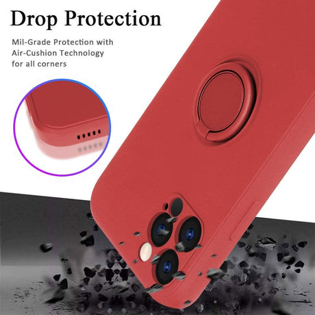 Husa protectie Flippy compatibila cu Apple iPhone 12 Pro Max Liquid Silicone Ring cu suport rotativ Rosu - vivimall.ro
