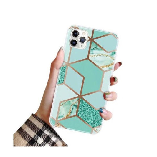 Husa protectie Vivimall compatibila cu Apple iPhone 12 Pro Max Soft IMD TPU Marble Geometric Verde - vivimall.ro