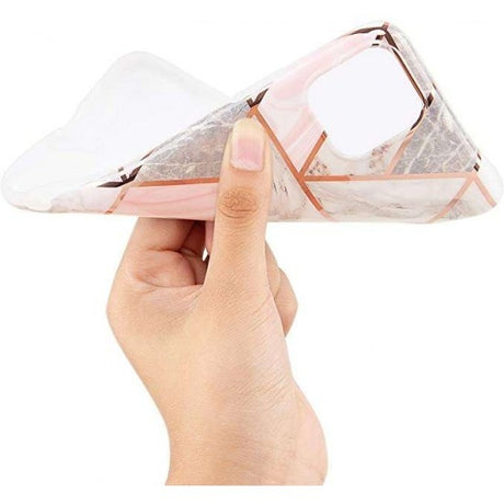 Husă iPhone 12 Pro Marble Geometric alb, detaliu design lucios și decupaje precise