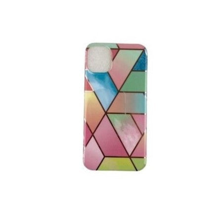 Husă iPhone 12 Pro TPU Marble Geometric roz, vedere frontală, silicon moale IMD, grosime 3mm