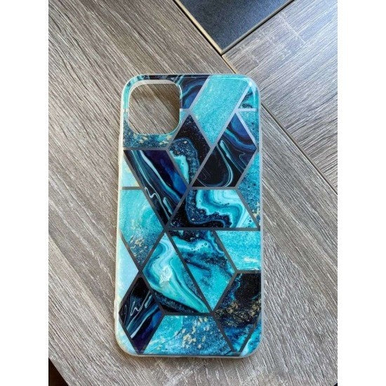 Husa protectie Flippy compatibila cu Apple iPhone 12 Soft IMD TPU Marble Geometric Albastru - vivimall.ro