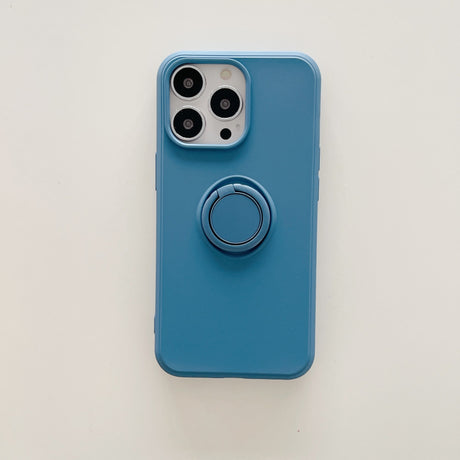 Husa protectie Flippy compatibila cu Apple iPhone 13 Liquid Silicone Ring cu suport rotativ Albastru - vivimall.ro