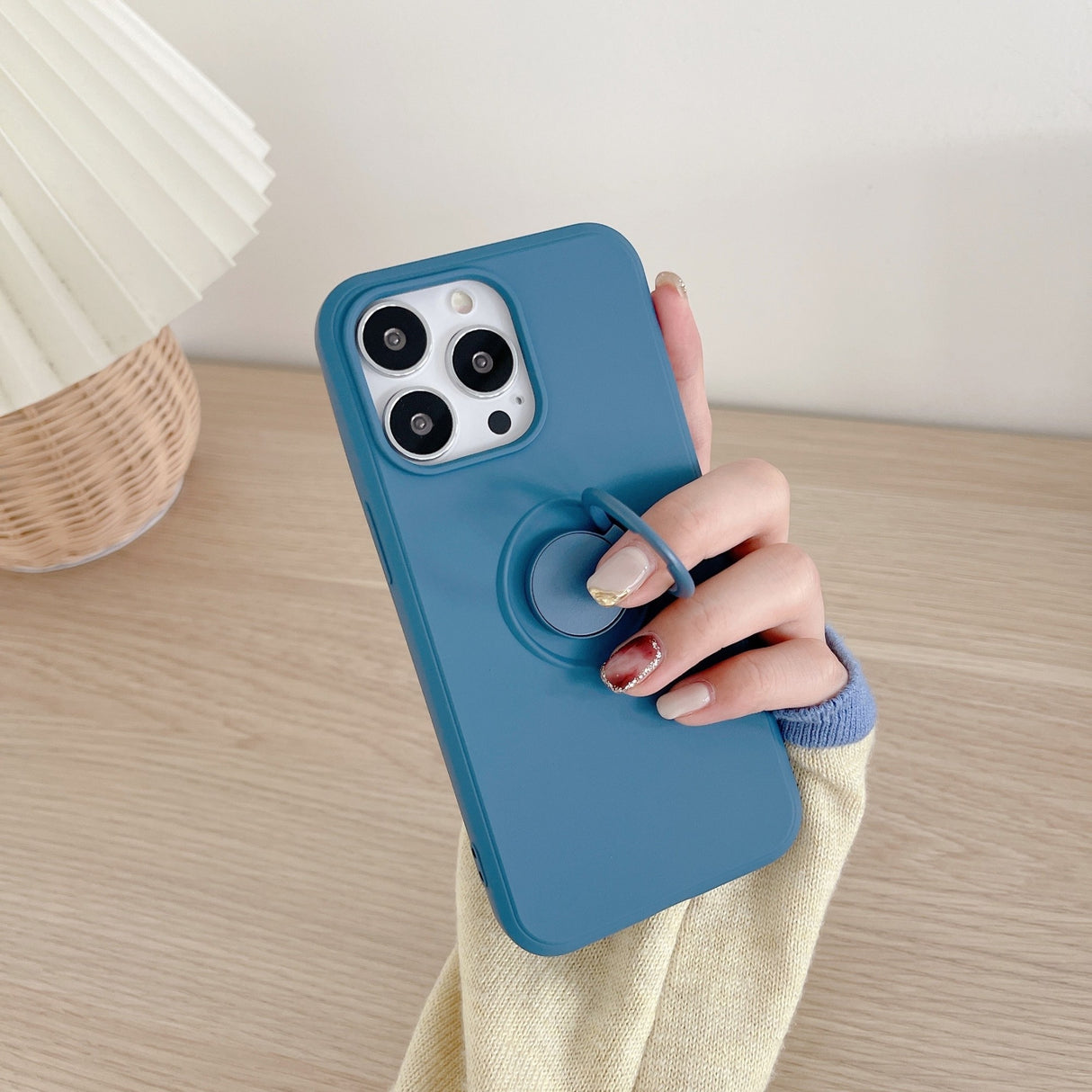 Husa protectie Flippy compatibila cu Apple iPhone 13 Liquid Silicone Ring cu suport rotativ Albastru - vivimall.ro