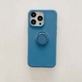 Husa protectie Flippy compatibila cu Apple iPhone 13 Mini Liquid Silicone Ring cu suport rotativ Albastru - vivimall.ro