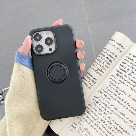 Husa protectie Flippy compatibila cu Apple iPhone 13 Mini Liquid Silicone Ring cu suport rotativ Negru - vivimall.ro
