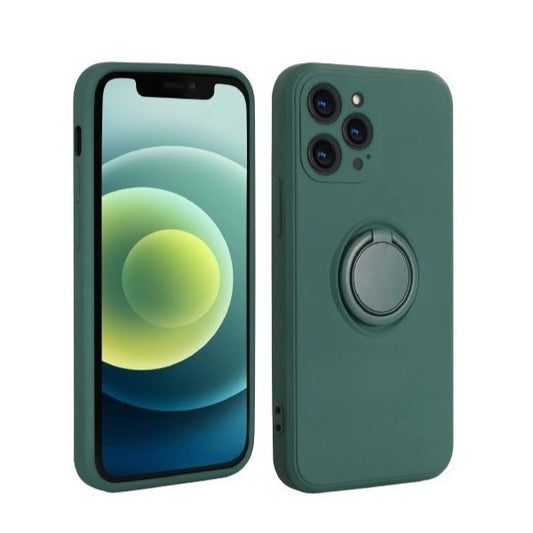 Husa protectie Vivimall compatibila cu Apple iPhone 13 Mini Liquid Silicone Ring cu suport rotativ Verde - vivimall.ro