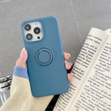 Husa protectie Flippy compatibila cu Apple iPhone 13 Pro Liquid Silicone Ring cu suport rotativ Albastru - vivimall.ro