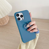 Husa protectie Flippy compatibila cu Apple iPhone 13 Pro Max Liquid Silicone Ring cu suport rotativ Albastru - vivimall.ro
