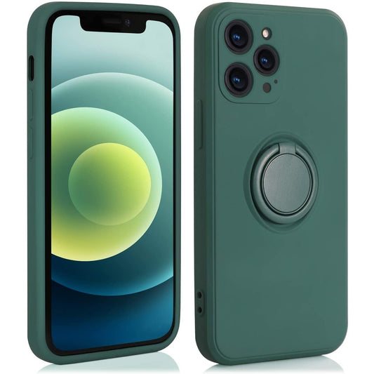 Husa protectie Vivimall compatibila cu Apple iPhone 13 Pro Max Liquid Silicone Ring cu suport rotativ Verde - vivimall.ro