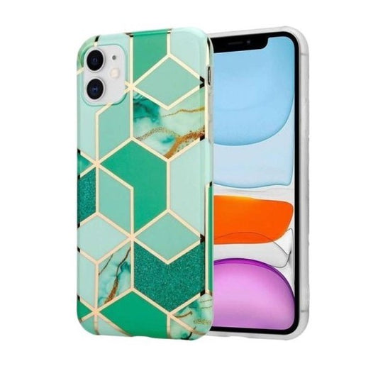 Husa protectie Vivimall compatibila cu Huawei P Smart 2021 Soft IMD TPU Marble Geometric Verde - vivimall.ro