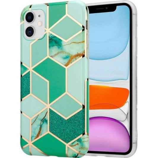 Husa protectie Vivimall compatibila cu Huawei P30 Lite Soft IMD TPU Marble Geometric Verde - vivimall.ro