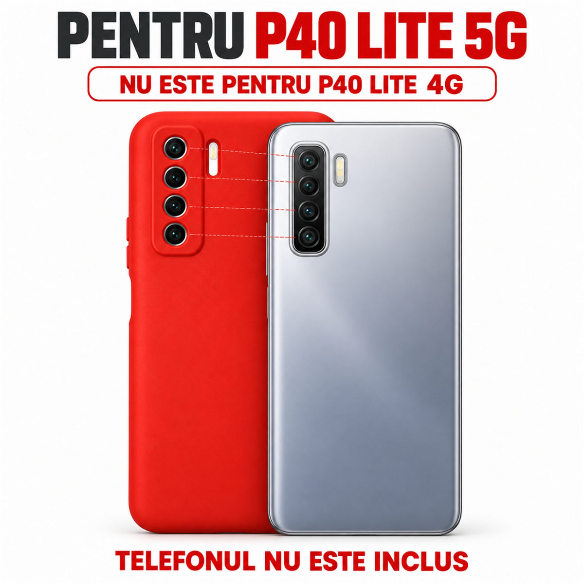 Husa de Protectie Flippy compatibila cu Huawei P40 Lite 5G, Liquid Silicone, Interior din Microfibra, Protectie Camera, Rosu
