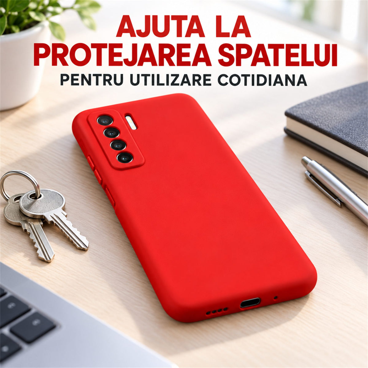 Husa de Protectie Flippy compatibila cu Huawei P40 Lite 5G, Liquid Silicone, Interior din Microfibra, Protectie Camera, Rosu