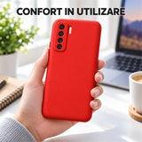 Husa de Protectie Flippy compatibila cu Huawei P40 Lite 5G, Liquid Silicone, Interior din Microfibra, Protectie Camera, Rosu