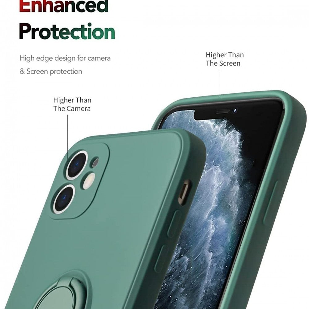 Husa protectie Flippy compatibila cu Huawei P40 Lite Liquid Silicone Ring cu suport rotativ Verde - vivimall.ro