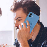 Husa protectie Flippy compatibila cu Samsung A72 Liquid Silicone Ring cu suport rotativ Albastru deschis - vivimall.ro