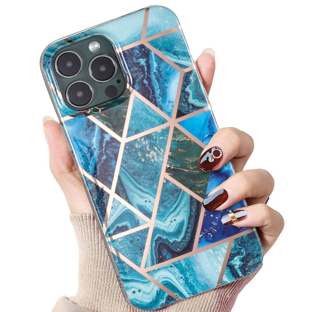 Husa protectie Flippy compatibila cu Samsung Galaxy A12 Soft IMD TPU Marble Geometric Albastru - vivimall.ro