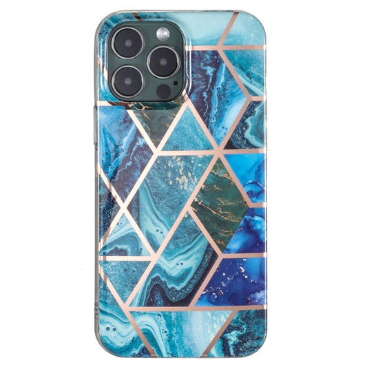 Husa protectie Vivimall compatibila cu Samsung Galaxy A12 Soft IMD TPU Marble Geometric Albastru - vivimall.ro