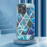 Husa protectie Flippy compatibila cu Samsung Galaxy A32 5G Soft IMD TPU Marble Geometric Albastru - vivimall.ro