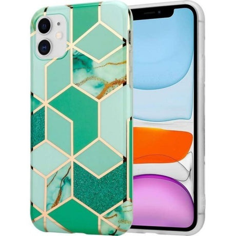 Husă Samsung Galaxy A32 5G TPU Marble Geometric Verde, vedere frontală, model IMD flexibil
