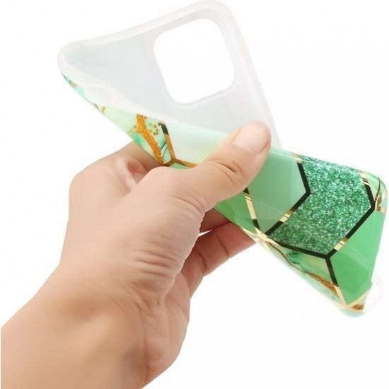 Husa protectie Flippy compatibila cu Samsung Galaxy A32 Soft IMD TPU Marble Geometric Verde - vivimall.ro