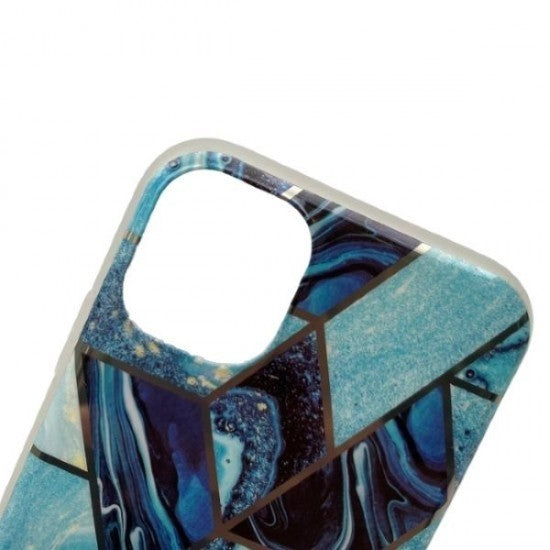 Husa protectie Flippy compatibila cu Samsung Galaxy S21 5G Soft IMD TPU Marble Geometric Albastru - vivimall.ro