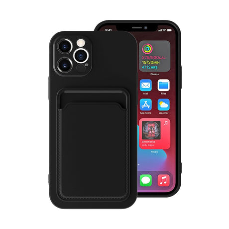 Husa protectie Vivimall cu suport card compatibila cu Apple iPhone 13 Mini Negru - vivimall.ro