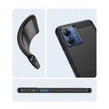 Husă Motorola Moto G14 montată pe telefon, protecție colțuri și ecran, negru