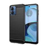 Detaliu textură carbon husă Moto G14 TPU, suprafață anti-alunecare, vedere spate