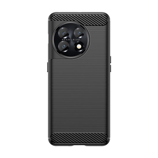 Husa Protectie pentru OnePlus 11, Flippy, din Silicon TPU Moale, Textura Periat, Anti Cadere, cu Element Carbon, Negru - vivimall.ro