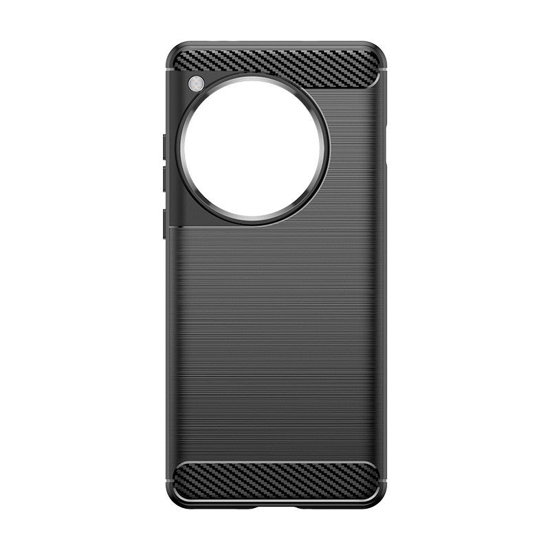 Husă protecție OnePlus 12, detaliu textură carbon și suprafață anti-alunecare, unghi lateral stânga