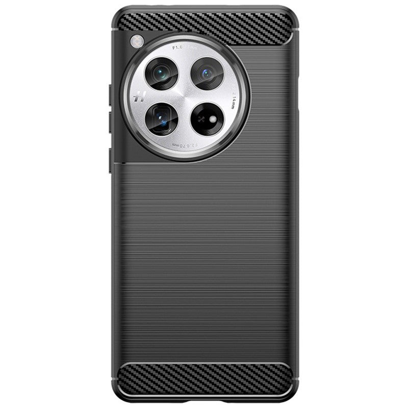 Husă OnePlus 12 din TPU cu element carbon, protecție 360°, culoare neagră, vedere frontală